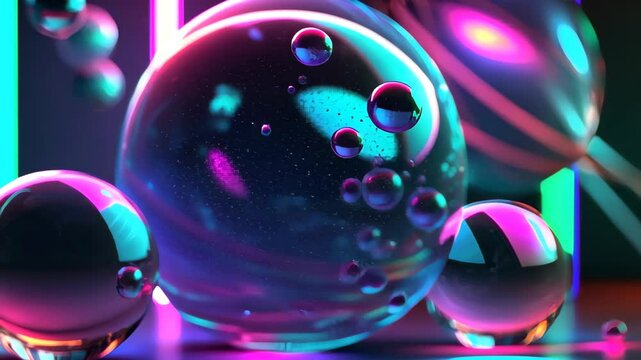 3D render realistic neon lights lines and bubbles  background vector design illustration.