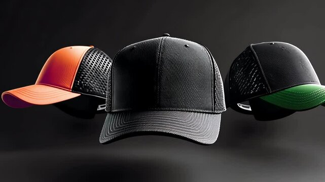 Stylish caps showcasing modern design against a dark backdrop.