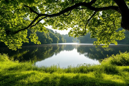 A quiet morning in Maksimir Park, featuring a serene lake surrounded by lush greenery