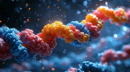 Fototapeta premium A molecular close-up of gene editing in progress, showing a DNA strand being modified by an advanced CRISPR system. 104