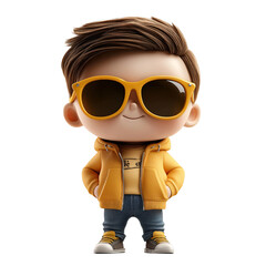 Cool 3D Cartoon Boy, Yellow Jacket, Sunglasses