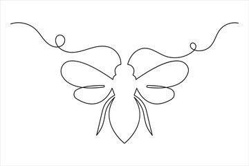 Bee one line drawing art of isolated continuous outline illustration