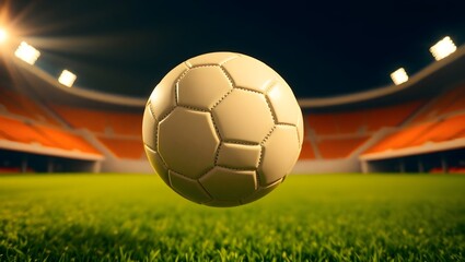 Fototapeta premium A football on emerald grass ready to make its move. 