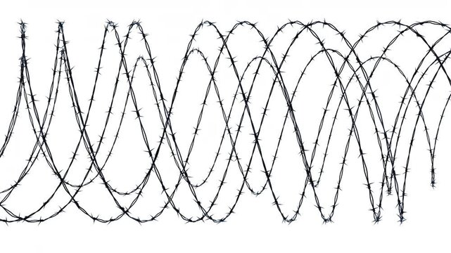 3d animation background of curved barbed wire isolated on white background. Motion concept design.