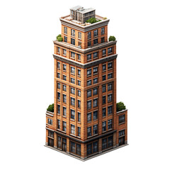 Isometric City Building, Brick Apartment, Urban Architecture