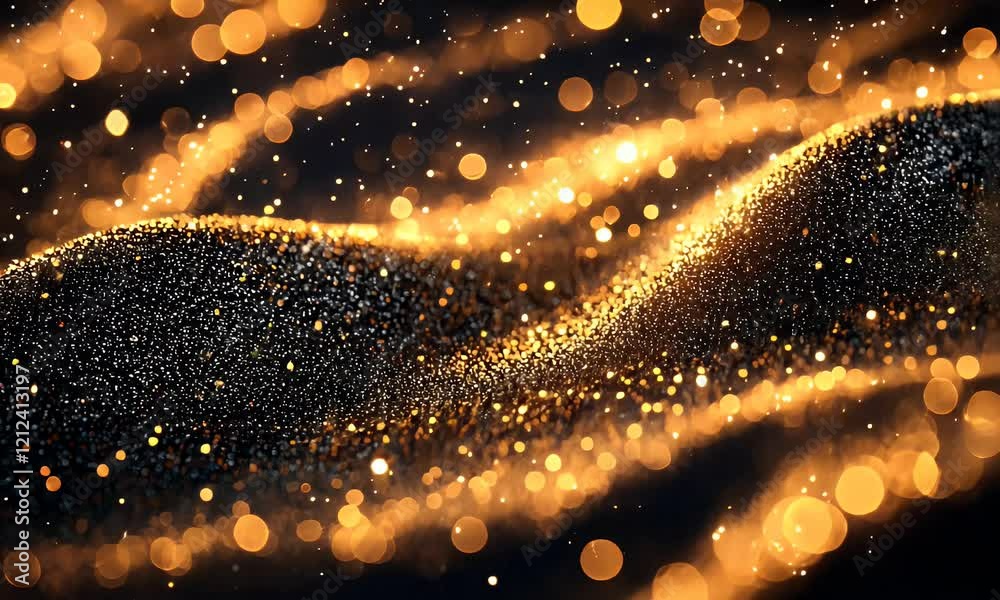 Sticker abstract representation of flowing golden light waves with shimmering particles, creating a dynamic 