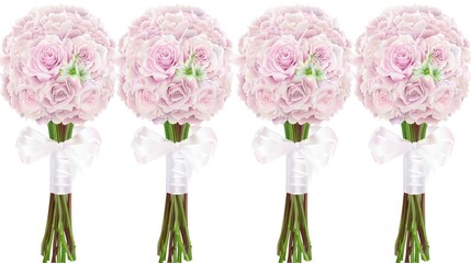 Obraz premium Pink Rose Bouquets with Satin Ribbons Perfect for Weddings, Events, or Celebrations Featuring Lush Floral Arrangements and Soft Petals