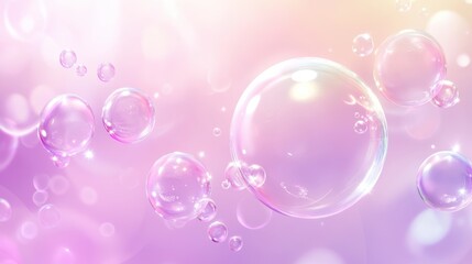 Delicate bubbles floating in serene pastel pink and violet background abstract art calm environment soft lighting