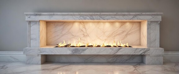 Stylish white marble fire surround with flickering flames, residential property, high quality, elegant design