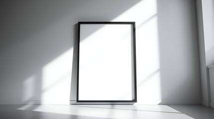 Modern Blank Black Frame Mockup on White Wall.