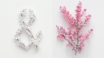 White and Pink Floral Arrangement with Ampersand Symbol on a Clean Background, Perfect for Weddings, Invitations, and Romantic Themes