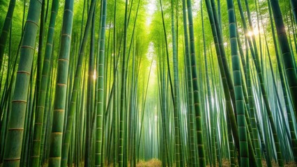 Fototapeta premium Dense bamboo forest with towering stalks swaying gently in the wind