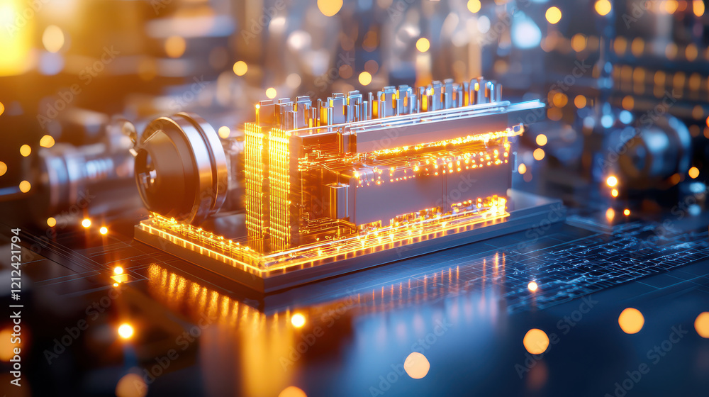 Leinwandbilder 3d rendering of industrial model with glowing elements, showcasing advanced technology and intricate