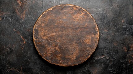 Rustic Round Wooden Platform on Dark Textured Surface Ideal for Food Photography and Culinary Presentations