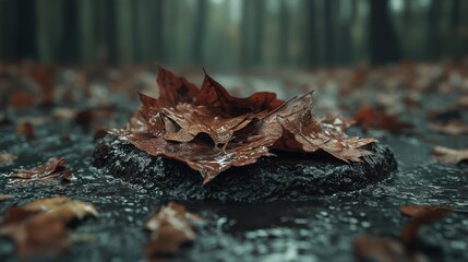 Autumn Leaves Falling on Rain-soaked Ground Forest Nature Serene Atmosphere Close-up Shot Beauty of Nature