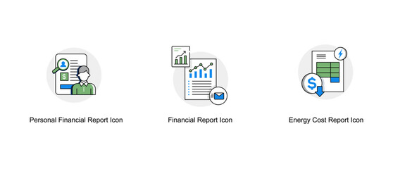 Financial Reporting and Cost Analysis. Personal Financial Report Icon, Financial Report Icon, Energy Cost Report Icon