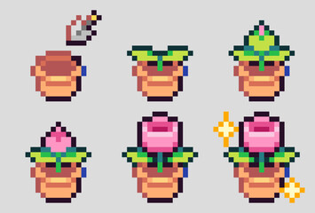 Twitch Badges – Pixel Art ROSE POT Set – Vector Bundle Set on Isolated Background