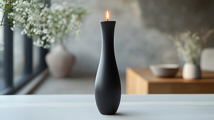  black burning candle with flowers
