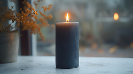  black burning candle with flowers