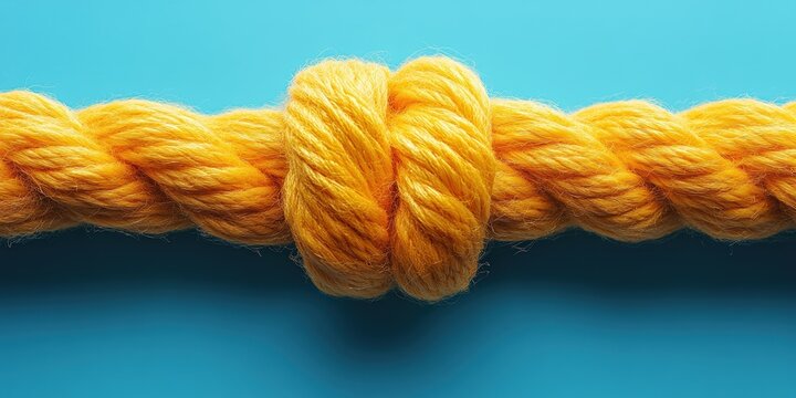 Close-up of a Vibrant Orange Rope with a Knot Against a Bright Blue Background Emphasizing Texture and Contrast for Visual Impact