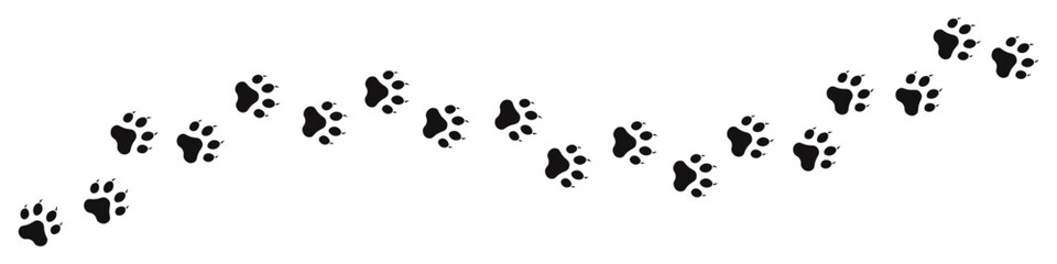 Cat footprint track. Black silhouette paw. Vector illustration.