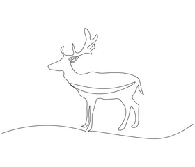 Continuous one line drawing of deer. Single line drawing illustration of deer. Merry christmas logo,symbols and design style. Concept vector art. Doodle line illustration.