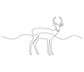 Continuous one line drawing of deer. Single line drawing illustration of deer. Merry christmas logo,symbols and design style. Concept vector art. Doodle line illustration.