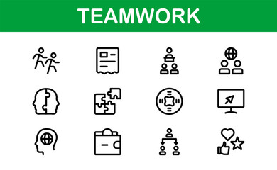 Modern Teamwork Icon Set. Professional and Minimalist Vectors for Collaboration, Team Building, and Office Projects in Outline Style.