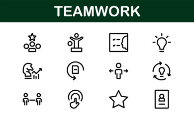Modern Teamwork Icon Set. Professional and Minimalist Vectors for Collaboration, Team Building, and Office Projects in Outline Style.
