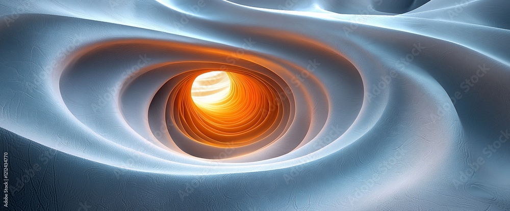 Poster abstract swirling tunnel with glowing light at the end.