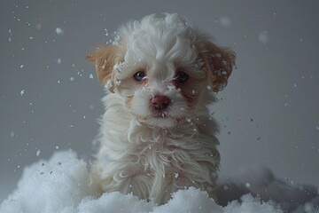 White Puppy Fluffy Cartoon Character Cut Out On A White Background