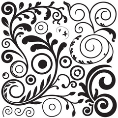 black floral decorative elements charcoal doodle scribbles including scrolls flourishes and swirls perfect for wedding invitations scrapbooking crafts vintage designs