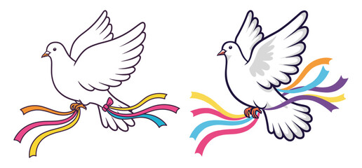 A Doves with ribbons vector with white background 