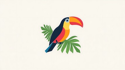 Fototapeta premium Colorful toucan on tropical leaves