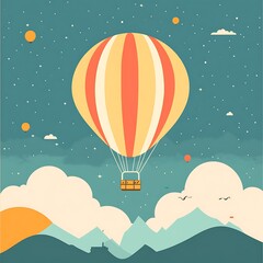 Fototapeta premium Vintage hot air balloon over mountains at night
