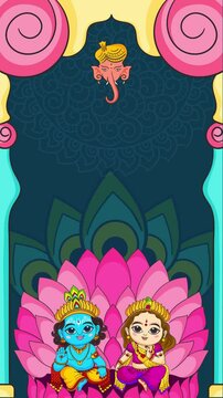 Beautiful Indian Wedding Invitation Card Template with Bride and Groom Characters and Background Environment like Vrindavan , Decorated and Animated Video