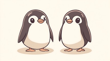 Fototapeta premium Two cartoon penguins facing each other