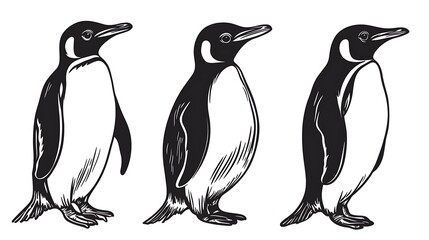Obraz premium Penguin illustrations, side view, graphic design, possible for book or print