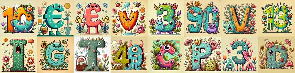 Obraz premium Spring monsters Lettering Typeface. AI generated illustration