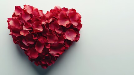 Obraz premium A red heart made of delicate rose petals, romantic element, 3D realistic rendering, soft shadows, isolated on white background