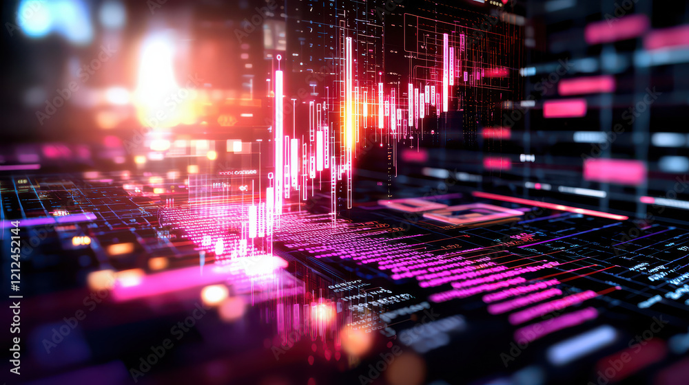 Poster Digital model of business forecasting with data visualization and analytics. vibrant colors and dynamic graphs represent trends and insights in modern business environment