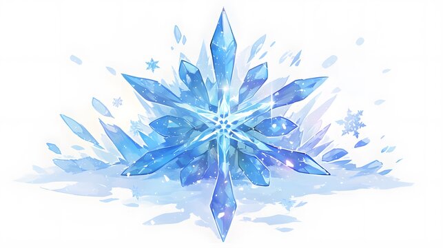 A large blue crystal snowflake with a transparent background, brightly colored
