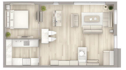 Modern interior design layout apartment 2d floor plan minimalist top-down view space optimization