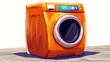Washing machine in a bright orange color home appliance showcase detailed view modern design concept