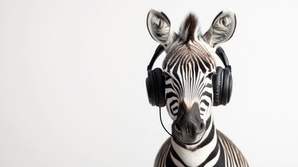 Obraz premium Zebra wearing headphones against white background. (1)