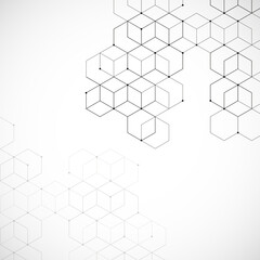 Abstract geometric background with cubes. Geometrical concept with lines and points. Cube cell. Vector illustration