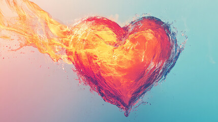 a fiery glowing heart with radiant edges blending seamlessly into soft water tones creating a dynamic and vibrant design
