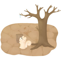 Drought and Heat  Arid Landscape with a Lonely Squirrel