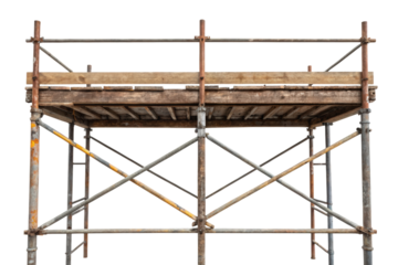 Rustic wooden scaffolding platform isolated with transparent background