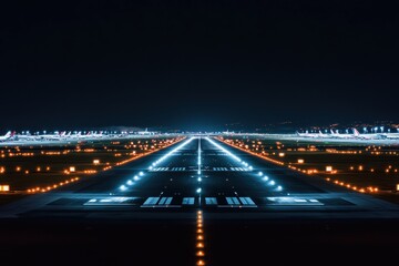 Illuminated runways create stunning visual at airport during night time